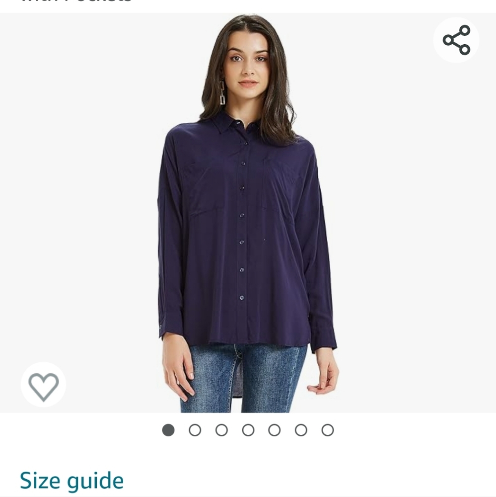 🛍 High-low navy blue Button Down blouse Size L